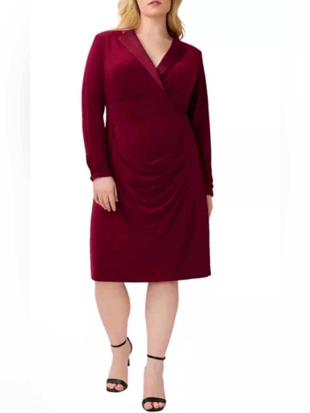 Adrianna Papell Plus Jersey Tuxedo Dress Woman’s Plus Size 20W Red Wine Color